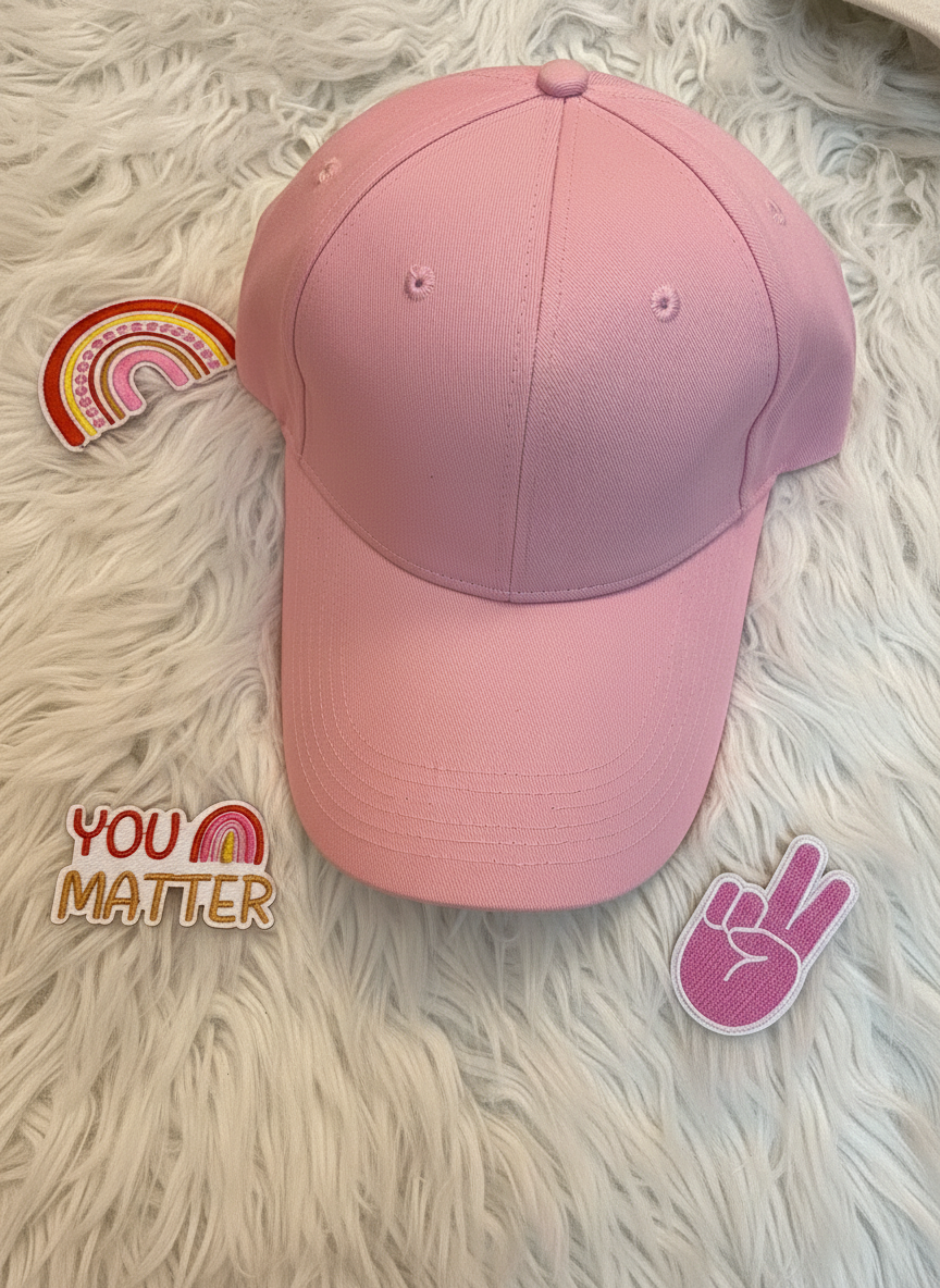 Pink Custom Embroidered Cap | Rainbow, Peace sign, and 'YOU MATTER' patches | custom caps For All