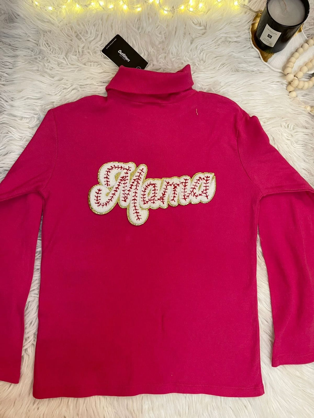 Pink turtleneck shirt with Bunny & Mama custom Fabric Patch | Mama and Childs Love