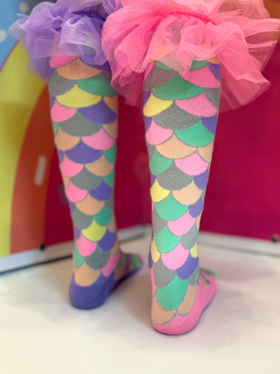 Magical Mermaid Knee-High Socks for Kids | Glitter Scales & Tulle Trim 3D Socks